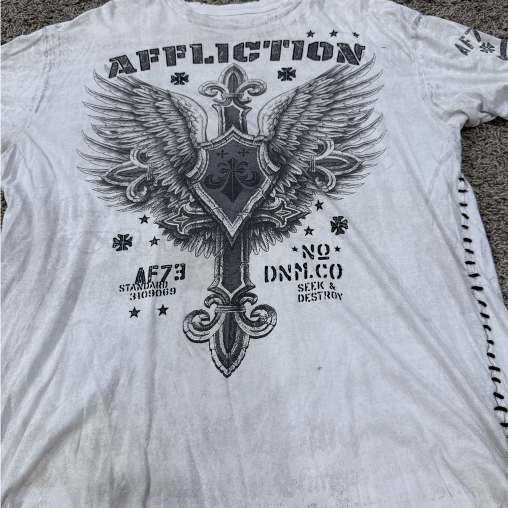 Affliction White and Black Winged Graphic Tee